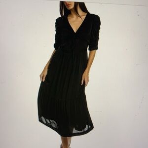 Ba&sh Black Cinched Front Midi Dress L